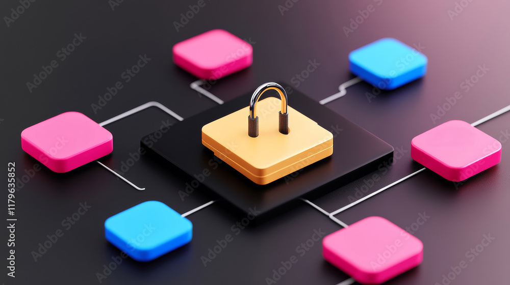 Aufkleber a colorful digital lock surrounded by nodes, symbolizing security and connectivity in a tech environ