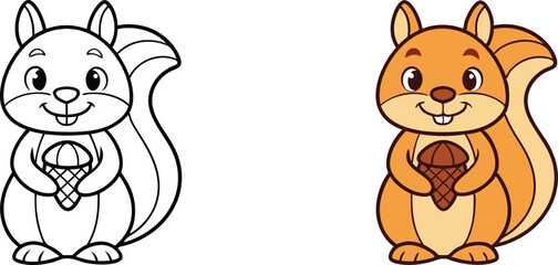 Adorable Cartoon Squirrel Holding Ice Cream Cone Coloring Page