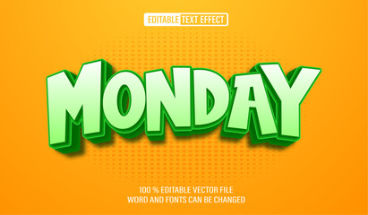 Editable 3D text style effect - Monday Green Bold  text effect Template
