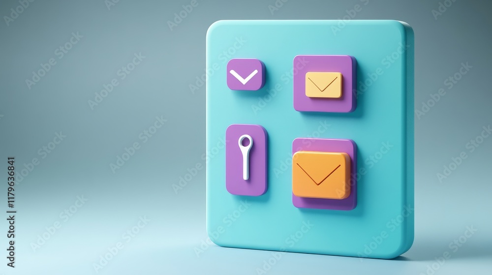 Poster a modern, colorful display of app icons featuring messaging and security elements on a teal backgrou