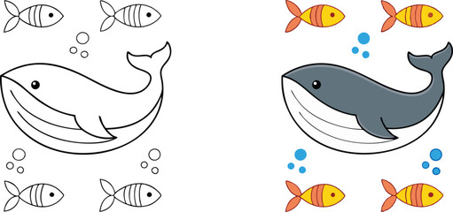 Whale Coloring Page Ocean Animal, Kids Activity, Marine Life