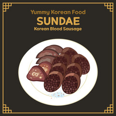 Yummy Korean Food illustration vector, Sundae, Korean Blood Sausage