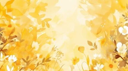 Beautiful translucent watercolor floral motifs with botanical patterns, featuring fresh and vibrant colors on a light yellow watercolor background, creating a serene and artistic atmosphere.