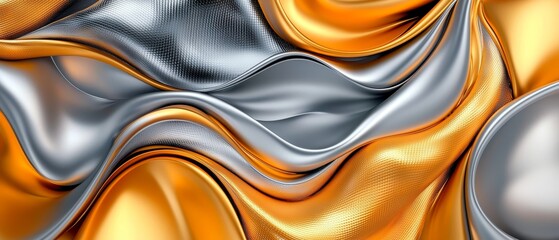 Abstract Swirling Gold and Silver Metallic Fabric Texture Background