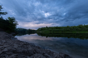 Dramatic sunset over the river