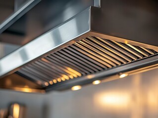 Gleaming Stainless Steel Kitchen Hood in Industrial Restaurant Setting