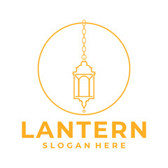 Line art Lantern logo design with gold color. Vintage Lantern simple logo design vector