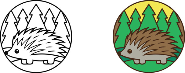 Hedgehog Coloring Page Forest Animal Illustration, Cute Spines