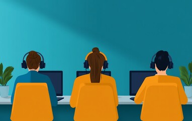 Team working in call center office