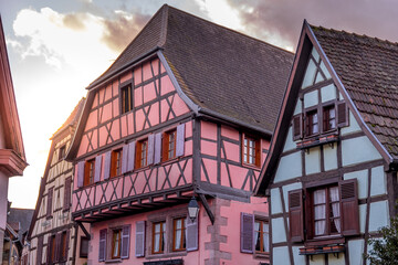 Typical half-timbered houses in Ribeauvillé, Alsace, France