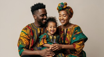 Happy african family in traditional attire celebrating togetherness