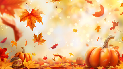Autumn Leaves and Pumpkins Fall Illustration for Seasonal Decor and Harvest Celebrations