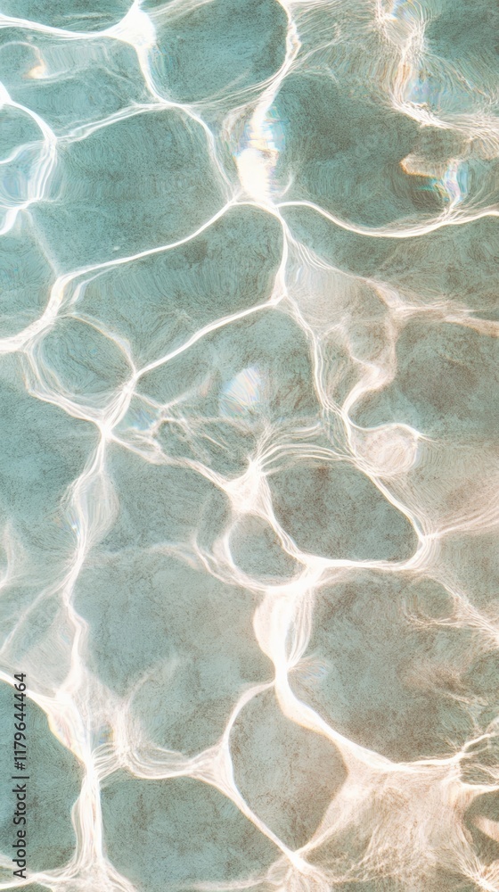 Aufkleber Sunlight is reflecting and refracting on a rippling water surface, creating a mesmerizing pattern of light and shadow with iridescent reflections