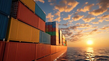 Fototapeta premium A Large Shipping Container Resting on the Deck of a Cargo Ship Under a Clear Blue Sky Evoking a Sense of Adventure