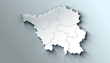 Minimalist 3D Map of Saarland Germany Administrative with District Borders