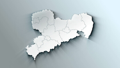 Minimalist 3D Map of Saxony Germany Administrative with District Borders