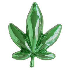 Shiny Green Balloon Shaped as a Cannabis Leaf, Bubble Icon, Isolated on Transparent Background. Cutout.