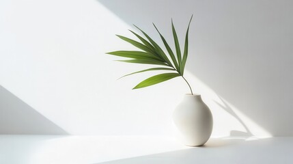 Minimalist Vase with Green Leaf in Soft Light
