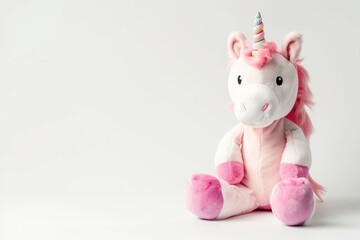 Obraz premium Fantastically beautiful mythological pink unicorn with big long horn, abstract vivid composition consists of fictional unreal fantastic vision on background