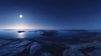 Selbstklebende Fototapeten Moonlit Aegean islandscape, night panoramic view, serene coastal rocks © megatron