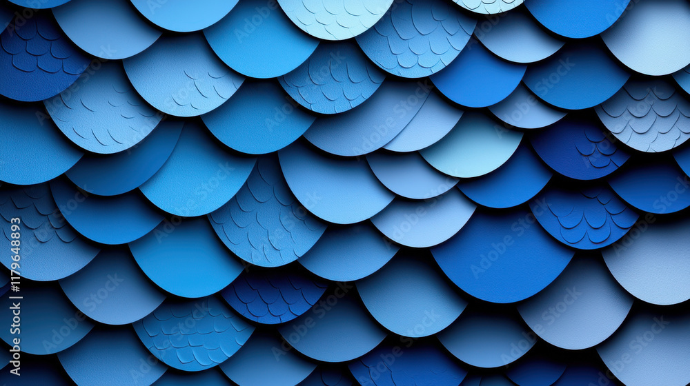 Poster vibrant blue overlapping scales create stunning abstract pattern, showcasing various shades of blue 