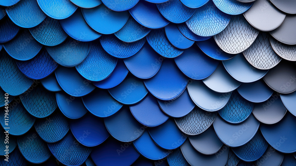 Aufkleber vibrant blue overlapping scales create stunning abstract pattern, showcasing various shades and text