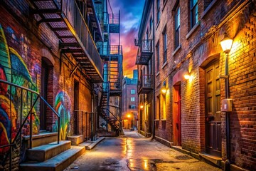 Hamilton Downtown Alleyway: Urban Exploration Stock Photo