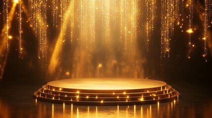golden stage podium and golden light in a studio room