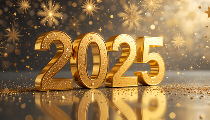 2025 3D New Year Gold Celebration - New Year's/Holiday themes.
