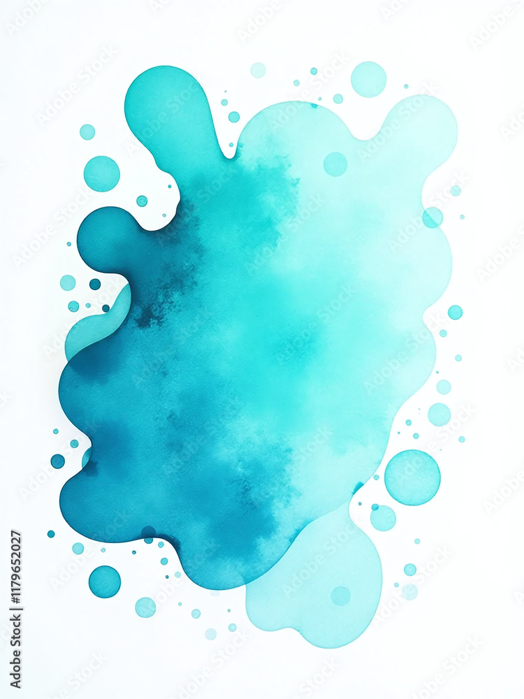 Aufkleber A Generative Ai Creates A Turquoise Watercolor Splash Design With Rounded Pattern Elements Set Against A Plain White Background. 00002
