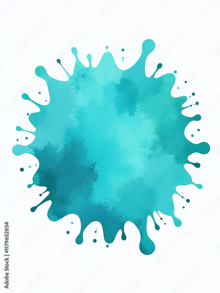 Aufkleber A Generative Ai Creates A Turquoise Watercolor Splash Design With Rounded Pattern Elements Set Against A Plain White Background. 00003