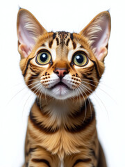 A Funny Portrait Of A Surprised Bengal Cat With Huge Eyes, Isolated On A White Background Generated By Ai. 00002