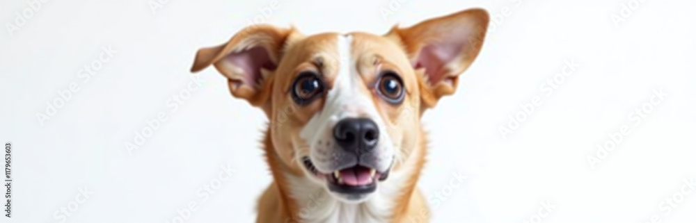Poster a funny dog with huge eyes is surprised and isolated against a white background in this portrait gen