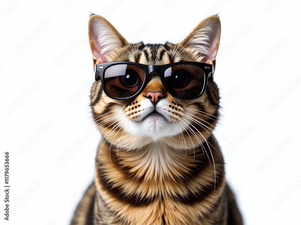 Aufkleber A Funny Cat Wearing Sunglasses Is Isolated On A White Background In A Copy Space Waiting To Be Noticed. 00003