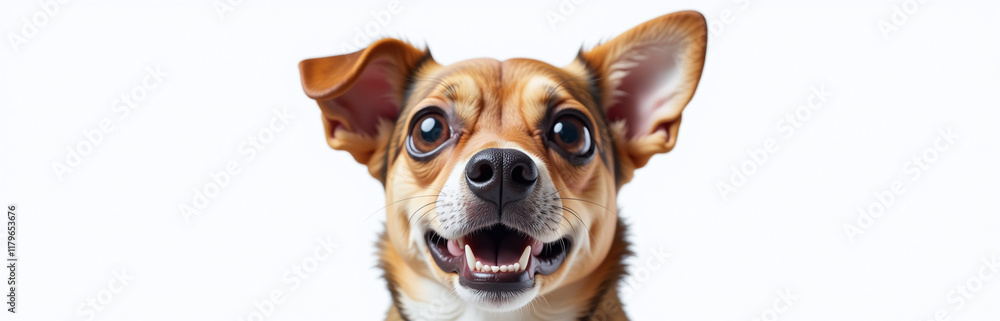 Poster a funny dog with huge eyes is surprised and isolated against a white background in this portrait gen