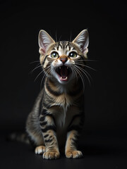 Obraz premium A Frightened Cat Is Positioned Against A Dark Background Creating A Striking Image With Simple Yet Effective Visual Elements. 00003