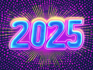 Number 2025, dark blue neon style with glowing border