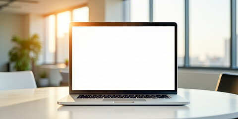 Fototapeta premium laptop in the office with an empty white screen