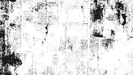 Vector white and black newspaper paper grunge vintage old aged texture. Vintage grunge newspaper collage background. 