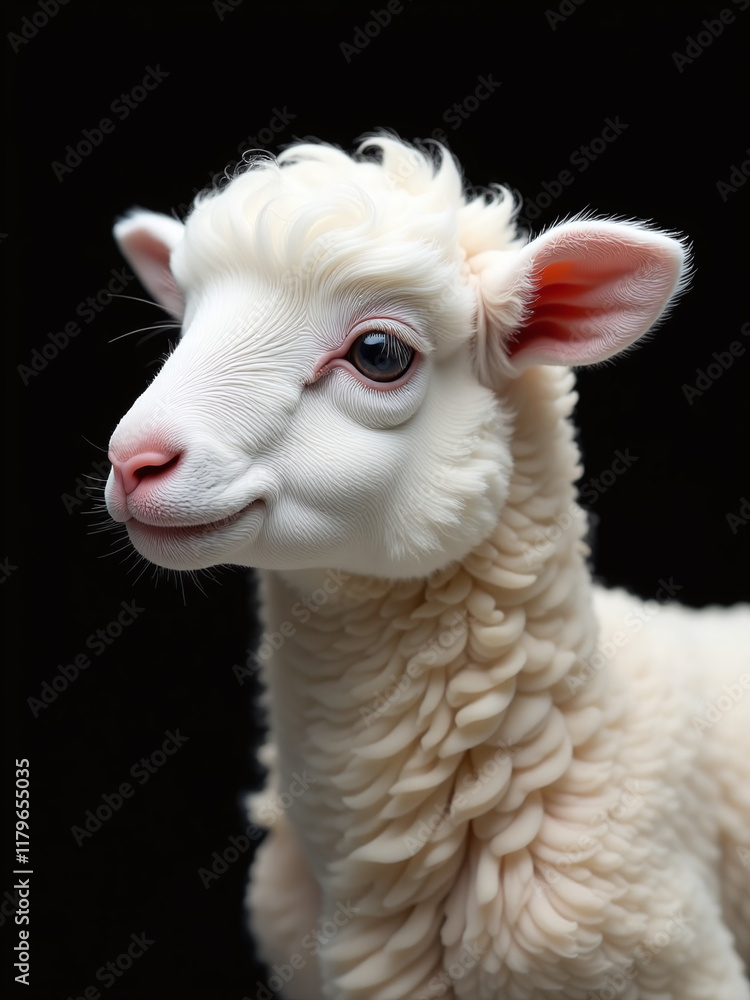 Poster A Fluffy White Lamb Is Isolated On A Black Background In This Artificially Generated Profile Portrait Created By An Ai Algorithm. 00003
