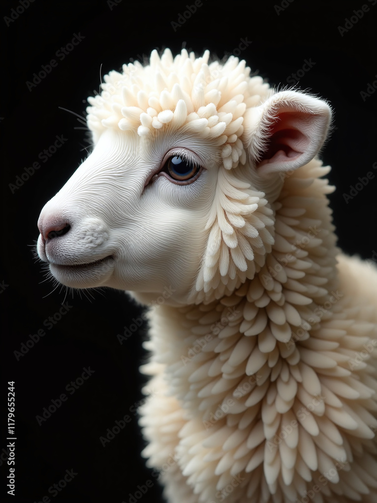 Poster A Fluffy White Lamb Is Isolated On A Black Background In This Artificially Generated Profile Portrait Created By An Ai Algorithm. 00001
