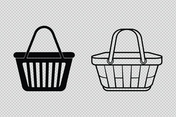 shopping basket vector set with silhouettes and line art, ideal for retail, branding, and creative projects