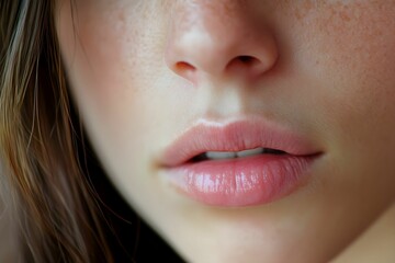 Close-up view of a woman's lips highlighting natural beauty and soft features
