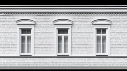 Seamless Texture of White Brick Wall with Three Classic Windows
