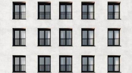 Fototapeta premium Modern Apartment Building Facade with Identical Windows and Balconies