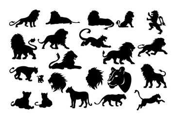 flat design Lion animals  silhouette  icon element set