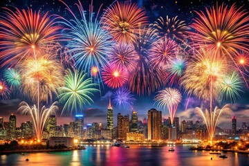 Happy New Year Fireworks Long Exposure Night Sky Celebration