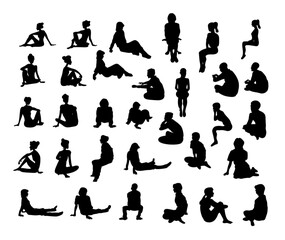 flat design person sitting silhouette  icon element set