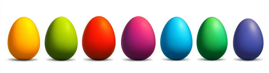 Colorful Easter eggs in a row, isolated on a transparent background.