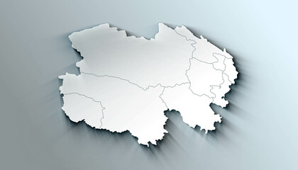 Minimalist 3D Map of Qinghai China Province with District Borders